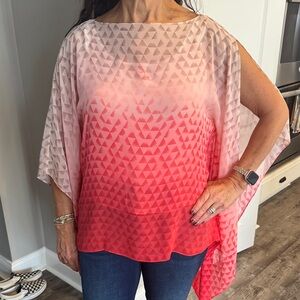 Red and Pink Geometric Poncho Top
